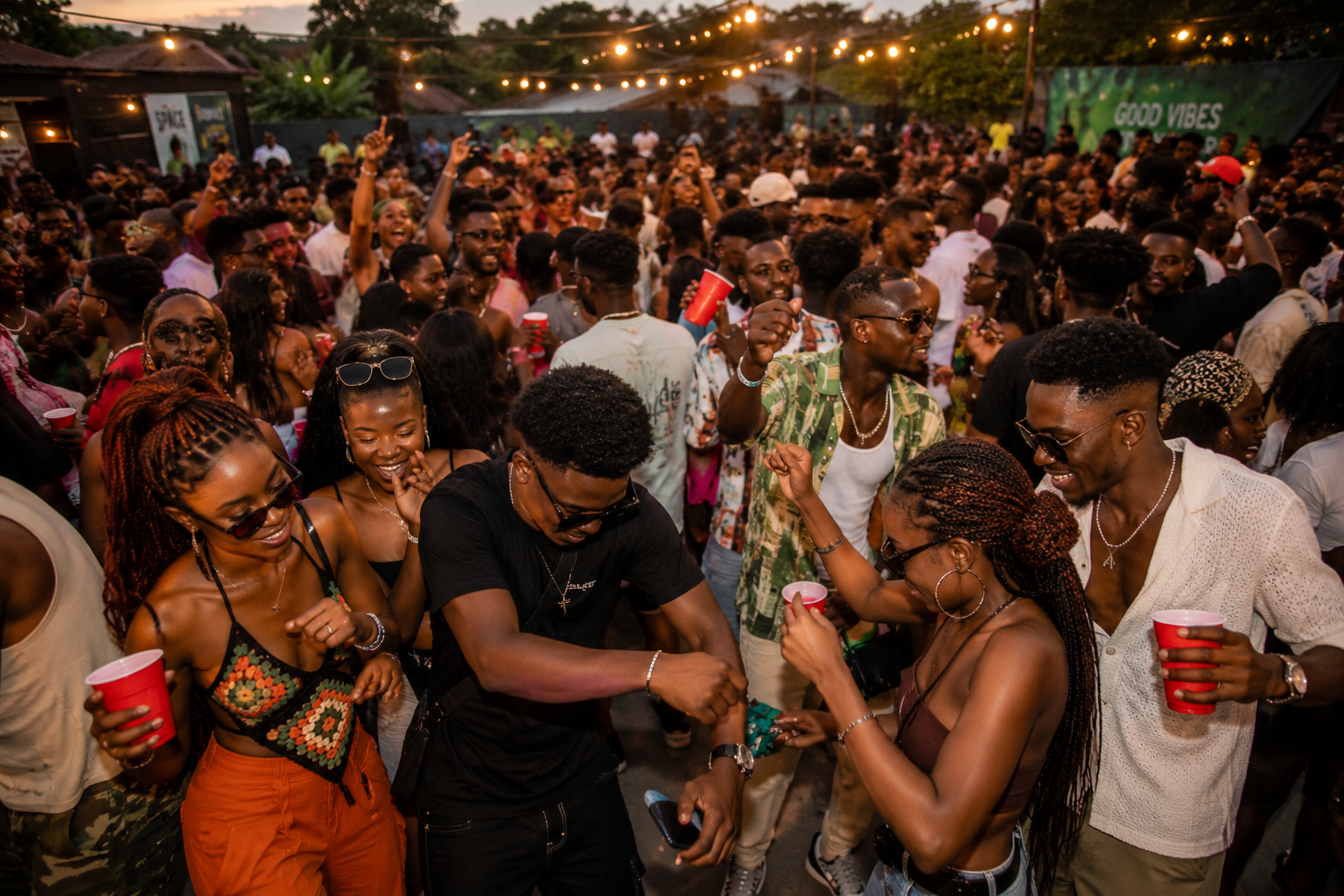 ASILI crowd dancing under warm lights